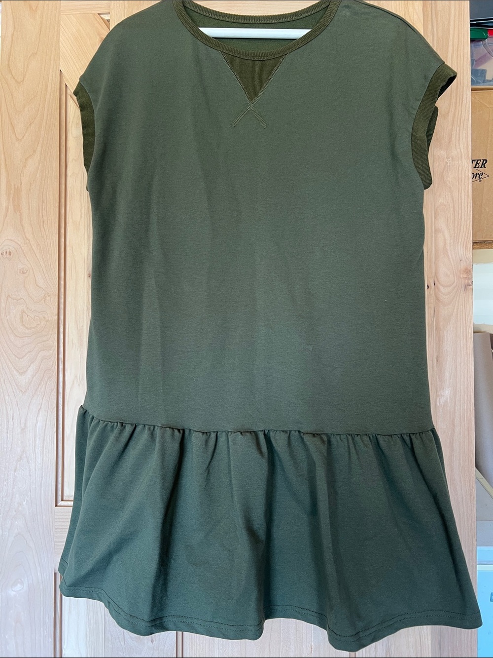 Olive Green Ruffle Hem Tee Dress
